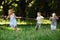 Children pulling the rope outdoors