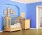 Children room in blue tones, for baby boy.