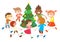 Children round dancing Christmas tree in baby club