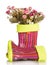 Children rubber boots with fabric inset and roses isolated.