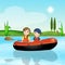 Children on rubber dinghy