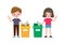 Children rubbish for recycling, Kids Segregating Trash, recycling trash, Save the World, male and female recycle, child