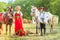 Children in Russian national attire and ponies at the equestrian sports festival