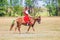 Children in Russian national attire and ponies at the equestrian sports festival