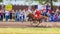 Children in Russian national costumes compete in ponies at the equestrian festival