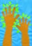 Children`s application `Children`s hands trees` paper, cardboard