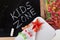 Children\'s area kids zone Space written on a blackboard with chalk, caramel, candy, star, wand, valentines day