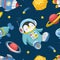 Children\\\'s background animals in space. Astronaut seamless pattern