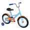 Children`s bicycle with detachable training wheels, orange-blue colors
