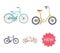 Children`s bicycle, a double tandem and other types.Different bicycles set collection icons in cartoon style vector