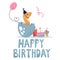 Children\\\'s birthday card with a small dinosaur.