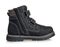 Children`s boot made of genuine leather, side view, shoes for kids are durable and comfortable, close-up, isolated on a white