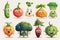 Children\\\'s cartoon illustration with different vegetables, funny faces. Vitamin vegetarian set. Generative ai