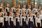 Children`s choir and soloists on stage before the start of the performance.