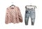 Children`s clothes. Jeans and dotted blouse