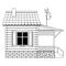 Children`s coloring book a wooden house with a window, a porch tiled roof, a terrace, birdhouse on the roof of the house, a