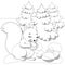 Children`s coloring of squirrel nibbles acorn nuts