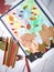 Children's creativity.  Crafts, children's painting, application with autumn leaves