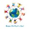 Children`s Day concept with kids around the earth globe