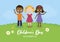 Children`s Day Poster with cute kids in the meadow vector