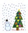 Children`s drawing with colored pencils. Snowman. Snowfall. New Year tree with toys and gifts. Isolated on white background
