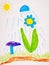 Children\'s drawing. rain waters the flower