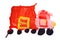 Children\'s drawing water color paints. Red truck