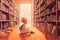 Children\\\'s education lifestyle learning concept with school girl kid reading book sitting on the floor of bookstore