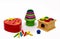 Children's educational safe toys for the youngest made of wood and multicolored plastic.
