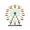 Children`s entertainment playground, recreation park. Funfair with ferris wheel.