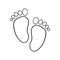 Children`s footprint. Traces of bare feet. Vector illustration of bare footprints. Linear symbol of footprints