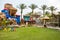 The children`s garden with chairs and flowers in hotel Seagull Beach Resort