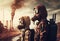 children\\\'s in gas masks, post apocalyptic concept.