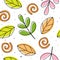 Children`s gentle cute seamless pattern with cartoon leaves, twigs, decorative elements. vector. nature.
