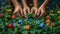 Children\\\'s hands planting greenery. Close-up shot of gardening activity with copy space