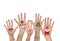 Children\'s hands raising up with painted Christmas symbols