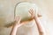 Children`s hands rolled dough