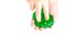 Children`s hands wrinkle, stretch, manipulate with a green transparent slime. Trend for children and youth. Isolate