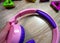 Children`s headphones for music and radio. Bright headphones for children and teenagers