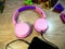 Children`s headphones for music and radio. Bright headphones for children and teenagers