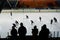 Children`s hockey match, parents watching the game