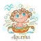 Children`s horoscope icon. Zodiac for kids. Aquarius sign . Vector. Astrological symbol as cartoon character.