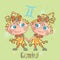 Children`s horoscope icon. Zodiac for kids. Gemini sign . Vector. Astrological symbol as cartoon character