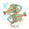 Children`s horoscope icon. Zodiac for kids. Pisces sign . Vector. Astrological symbol as cartoon character.