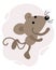 Children\\\'s illustration of animals, cute dancing gray mouse. Print for children, kids bedroom decor, postcard