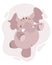 Children\\\'s illustration of animals, cute dancing pink elephant. Print for children, kids bedroom decor, postcard