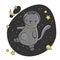 Children`s illustration cat in space astronaut black