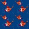 Children`s illustration, design, pattern - a pair of surprised goldfish with big red lips and huge eyes on a background of blue