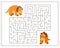Children's logic game go through the maze. Help the baby triceratops to pass the maze, dinosaurs. Vector