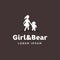 Children`s logo, girl with a bear holding hands